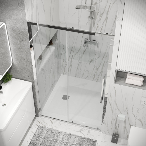 картинка Дверь в нишу 100.K33.02.120.10.00 Cosmo (120*195) хром, стекло прозрачное, 1 место от магазина Сантехстрой