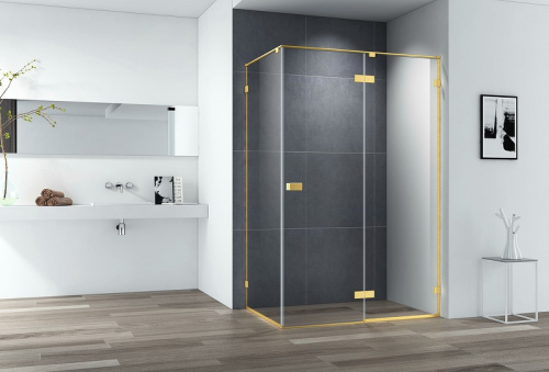 картинка Душевой уголок Cezares Bellagio 140x100 BELLAGIO-AH-1-140/100-C-BORO профиль Золото брашированное стекло прозрачное от магазина Сантехстрой