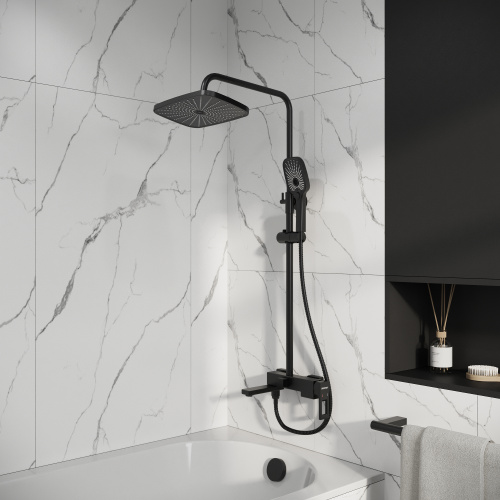 картинка Душевая стойка Pragma 500.K35.03.210 с верхним душем, ручной лейкой и смесителем, черный матовый от магазина Сантехстрой