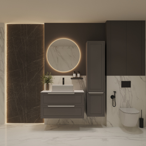 картинка Тумба со столешницей Севилья 100, Платиновый / Столешница компакт-плита, Белая от магазина Сантехстрой