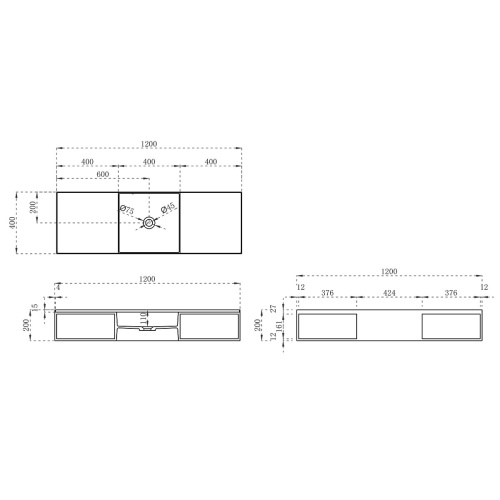 картинка Раковина Solid Surface Vincea VWB-6S212MW, 1200*400*200, подвесная, цвет белый матовый от магазина Сантехстрой