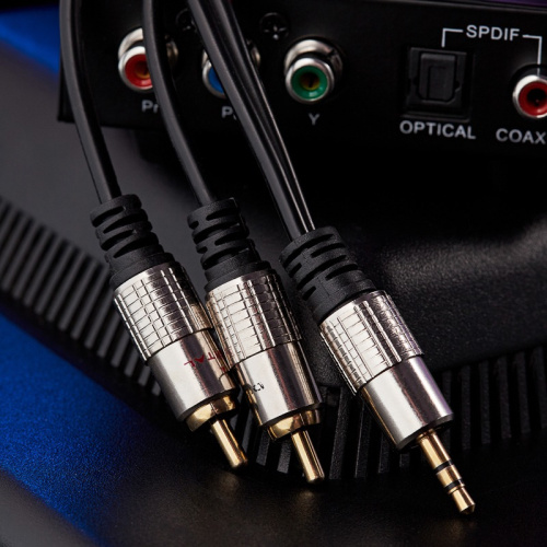 картинка Шнур Стерео 3,5мм - 2 RCA,  3м (GOLD-металл) REXANT от магазина Сантехстрой