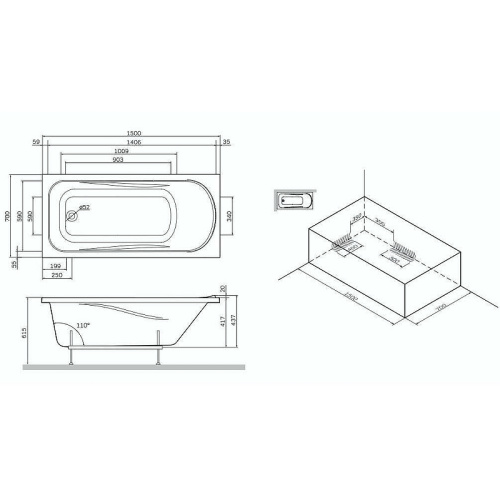 картинка W75A-150-070W-KL Sense Ванна 150x70, каркас, слив-перелив, комплект от магазина Сантехстрой