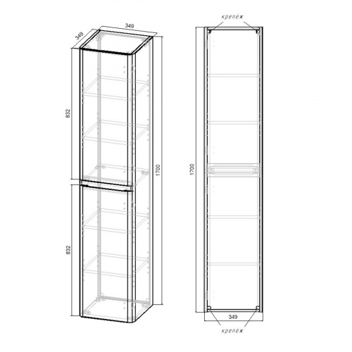 картинка Шкаф Vico VSC-2V170CN подвесной, 1700*350*350, Carbone от магазина Сантехстрой