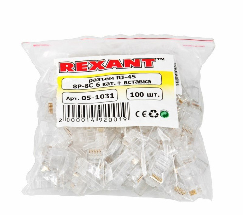 картинка Разъем UTP RJ-45(8P8C),  CAT 6, с вставкой REXANT от магазина Сантехстрой