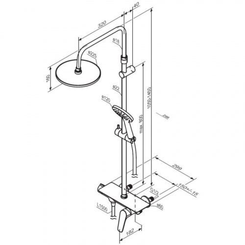 картинка 977780300 Jupiter душевая система с душевым смесителем-полкой, чёрный от магазина Сантехстрой