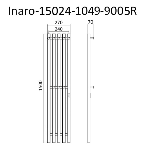 картинка Полотенцесушитель электрический INARO 1500х240 правый, скр.монтаж, СНШ, черный матовый(RAL 9005), (Ferrum, 8 крючков), Маргроид от магазина Сантехстрой