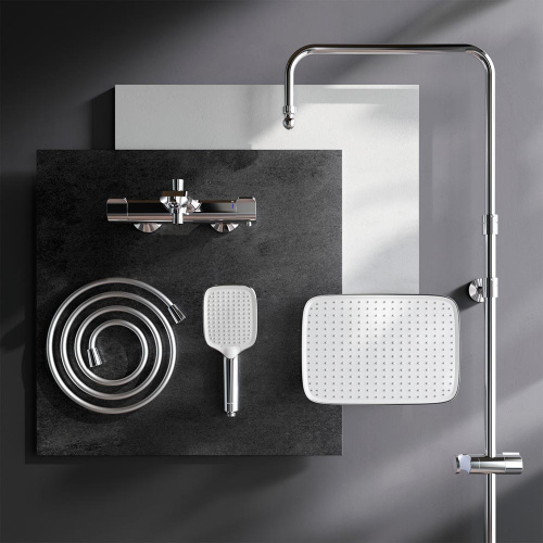 картинка F078F500 Func, душ. система: см-ль д/ванны/душа с ТМС, душ.штанга, верхн. душ квадр., ручн.душ, хром от магазина Сантехстрой