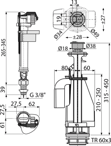 картинка Выпускной комплект Alcadrain с двойной кнопкой,впускной механизм А18 Подключение 3/8'', SA08ASK 3/8" CHROM от магазина Сантехстрой