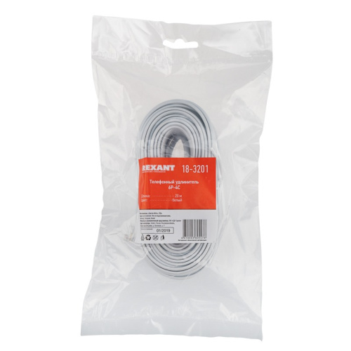 картинка Телефонный шнур,  удлинитель RJ-11(6P-4C),  длина 20 метров,  белый REXANT от магазина Сантехстрой