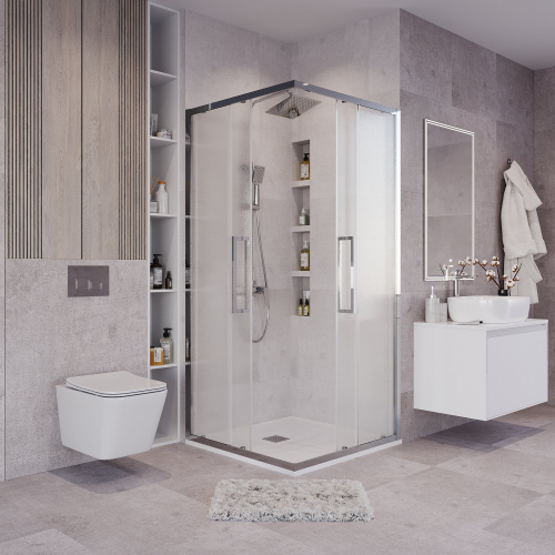 картинка Душ.ограждение 300.K33.02.8080.10.02 Cosmo (80*80*195) квадрат,раздвижная,хром,стекло шиншилла,1мест от магазина Сантехстрой
