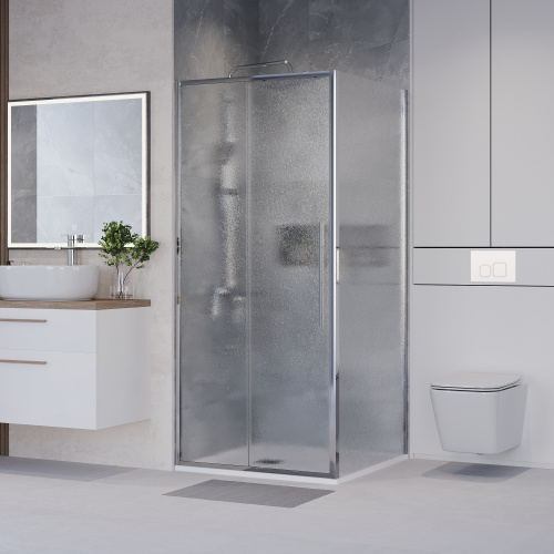 картинка Душевое ограждение Niagara Nova NG-65-10CH-CH80-34 (100х80х195) прямоугольник,хром,дверь раздвижная,стекло шиншилла,2 места от магазина Сантехстрой