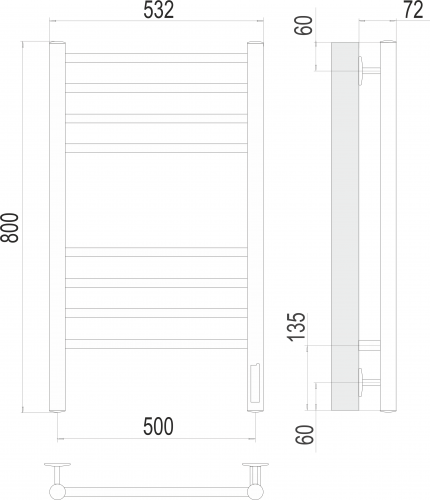 картинка Полотенцесушитель Terminus Аврора П8 500х800 электро КС 9003 матовый от магазина Сантехстрой