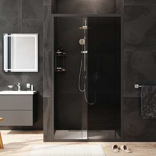 картинка W90G-110-1-195BG Gem Solo Дверь душевая 110х195, стекло тонированное, профиль черный матовый от магазина Сантехстрой