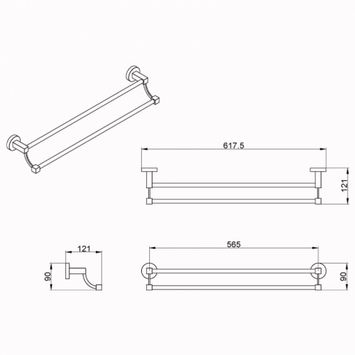 картинка Полотенцедержатель AZARIO NESSY трубчатый двойной 58,5 см, хром (AZ-73102) от магазина Сантехстрой