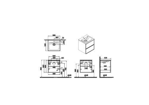 картинка Тумба с раковиной для ванной VitrA Metropole Edge 67154 60 см грецкий орех МДФ от магазина Сантехстрой