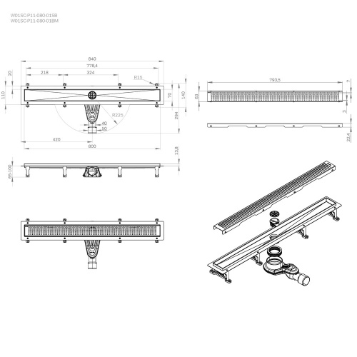 картинка W01SC-P11-080-01BM MasterFlow Трап для душа линейный универс затвор Cut Gradient 80см цвет черн мат от магазина Сантехстрой