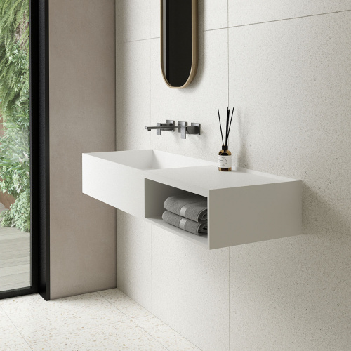 картинка Раковина Solid Surface Vincea VWB-6S112MW, 1200*400*200, подвесная, цвет белый матовый от магазина Сантехстрой