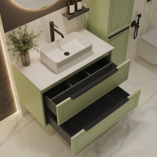 картинка Тумба со столешницей Севилья 100, Фисташковый / Столешница компакт-плита, Белая от магазина Сантехстрой