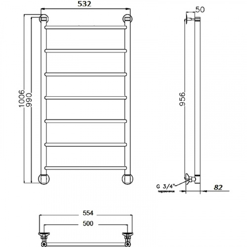 картинка Водяной полотенцесушитель Тругор Аспект 1 НП 100x50 Черный от магазина Сантехстрой