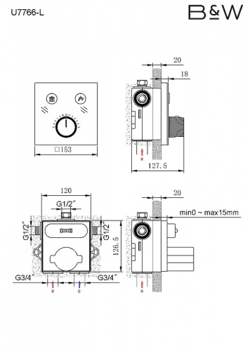 картинка Душевая система Black&White Universe U7766 7766U с термостатом Хром от магазина Сантехстрой