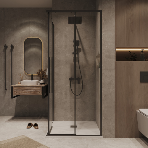 картинка Душевое ограждение Grossman Galaxy 1/2.K33.01.70.21.00-1/2.K33.01.70.21.00 (70х70х195) раздвижная,черный матовый,стекло прозрачное,2 места от магазина Сантехстрой