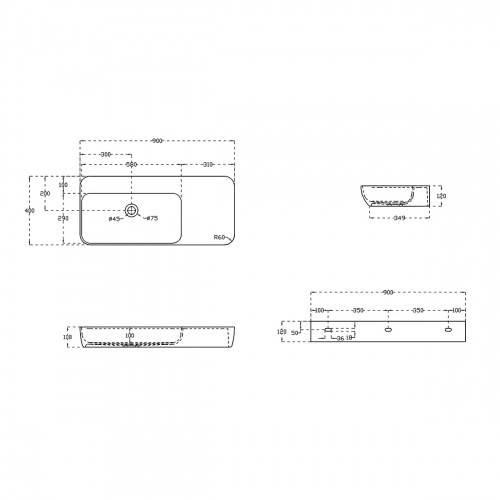 картинка Раковина Solid Surface Vincea VWB-6S590MW, 900*400*120, подвесная, цвет белый матовый от магазина Сантехстрой