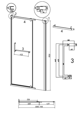картинка Дверь в нишу 100.K33.03.110.10.00 Pragma (110*195) хром, стекло прозрачное, 1 место от магазина Сантехстрой
