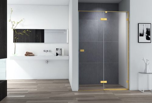 картинка Душевая дверь Cezares Bellagio 140 BELLAGIO-B-12-140-C-BORO профиль Золото брашированное стекло прозрачное от магазина Сантехстрой