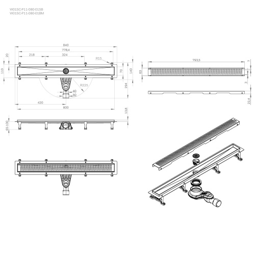 картинка W01SC-P11-080-01SB MasterFlow Трап для душа линейный универс затвор Cut Gradient 80см цвет сталь мат от магазина Сантехстрой