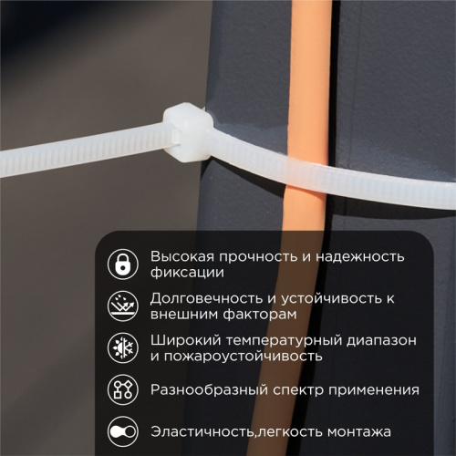 картинка Хомут-стяжка кабельная нейлоновая 250x4,8мм,  белая (100 шт/уп) REXANT от магазина Сантехстрой