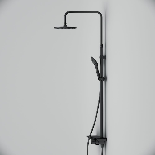 картинка F0790722 Gem, душ.система: см-ль-полка д/ванны/душа, душ.штанга, верхн. душ 220мм, ручн.душ, черн от магазина Сантехстрой