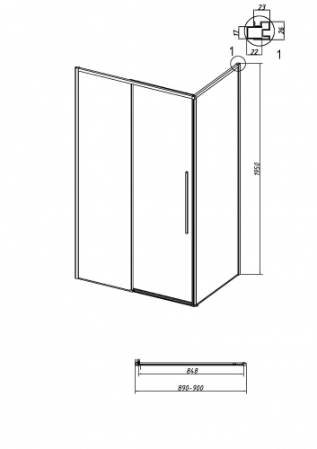 картинка Душевая перегородка 200.K33.01.90.21.10 Galaxy (90*195) черный матовый, стекло тонированное, 1 место от магазина Сантехстрой