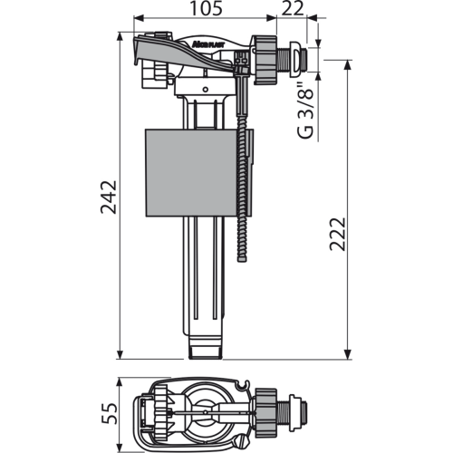 картинка Впускной механизм с боковой подводкой и металлической резьбой (A160-1/2") от магазина Сантехстрой