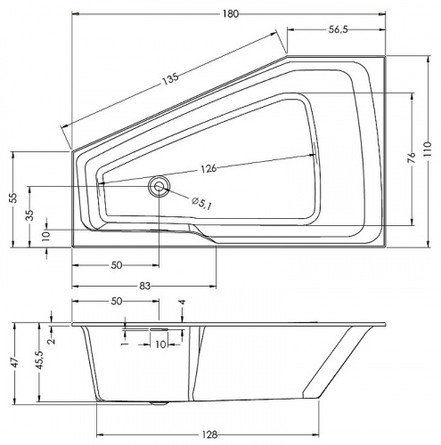 картинка Акриловая ванна Riho Rething Space 180х110 R B115001005 (BR1800500000000) без гидромассажа от магазина Сантехстрой