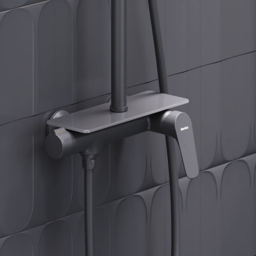 картинка 977780300 Jupiter душевая система с душевым смесителем-полкой, чёрный от магазина Сантехстрой