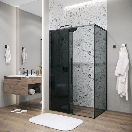 картинка Душевая перегородка 200.K33.01.90.21.10 Galaxy (90*195) черный матовый, стекло тонированное, 1 место от магазина Сантехстрой