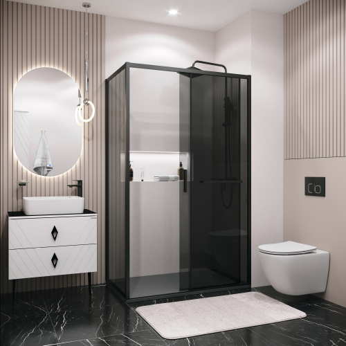 картинка Боковая стенка Grossman Style 200.K33.05.90.21.10 (90х195) черный матовый,стекло тонированное, 1 место от магазина Сантехстрой