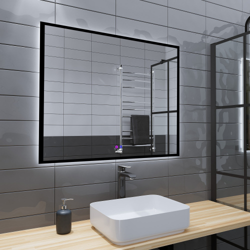 картинка Зеркало PRAGMA-норма BLACK (900*800*45) LED с сенсорным выключателем и подогревом от магазина Сантехстрой