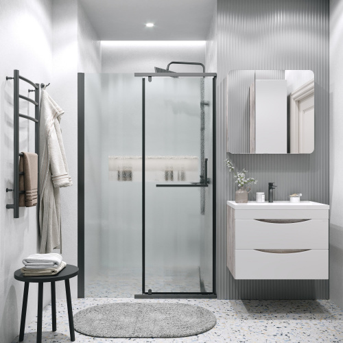 картинка Дверь в нишу 100.K33.03.100.21.02 Pragma (100*195) черный матовый, стекло шиншилла, 1 место от магазина Сантехстрой