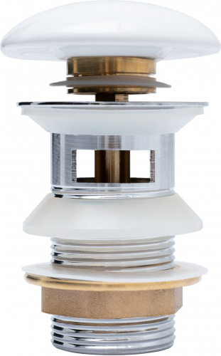 картинка Донный клапан латунь с переливом крышка керамика белый (333927) от магазина Сантехстрой