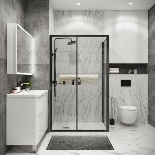 картинка Душевая перегородка 200.K33.02.80.42.00 Cosmo (80*195) графит сатин, стекло прозрачное, 1 место от магазина Сантехстрой