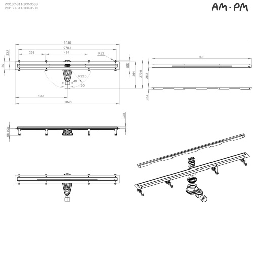 картинка W01SC-S11-100-05BM MasterFlow Трап для душа линейный универс затвор Slim line 100см цвет черн мат от магазина Сантехстрой