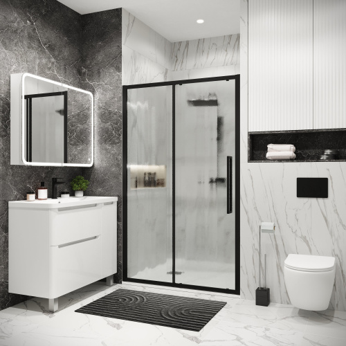 картинка Дверь в нишу 100.K33.02.120.21.02 Cosmo (120*195) черный матовый, стекло шиншилла, 1 место от магазина Сантехстрой