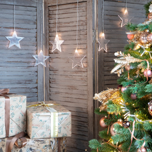 картинка Гирлянда светодиодная Звезды 1,5х0,6 м,  прозрачный провод,  теплый белый свет свечения NEON-NIGHT от магазина Сантехстрой