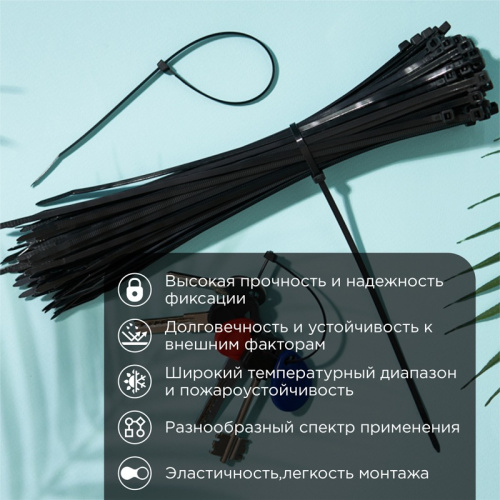 картинка Хомут-стяжка кабельная нейлоновая 250x3,6мм,  черная (100 шт/уп) REXANT от магазина Сантехстрой