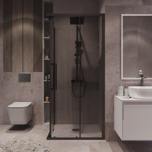 картинка Душ.ограждение 300.K33.02.9090.21.10 Cosmo (90*90*195) квадрат,раздвижн,черн. матов,стекло тонирован от магазина Сантехстрой