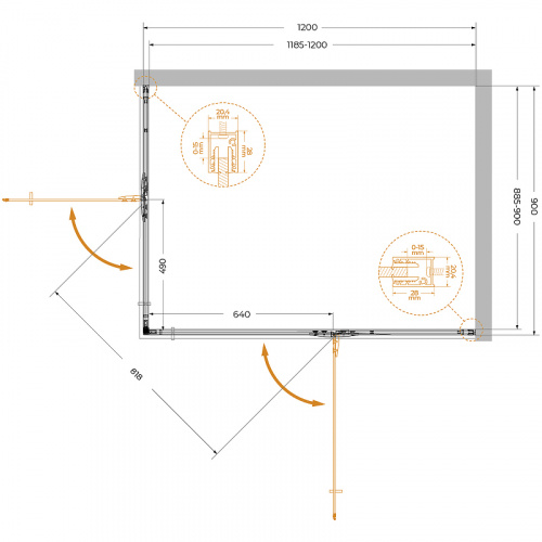 картинка Душевой уголок Cezares Liner 120x90 R LINER-AH-2-120/90-C-Cr-R профиль Хром стекло прозрачное от магазина Сантехстрой