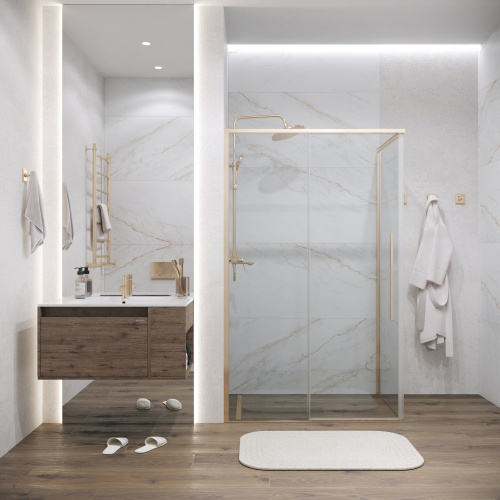 картинка Душевая перегородка 200.K33.01.90.32.00 Galaxy (90*195) золото сатин, стекло прозрачное, 1 место от магазина Сантехстрой