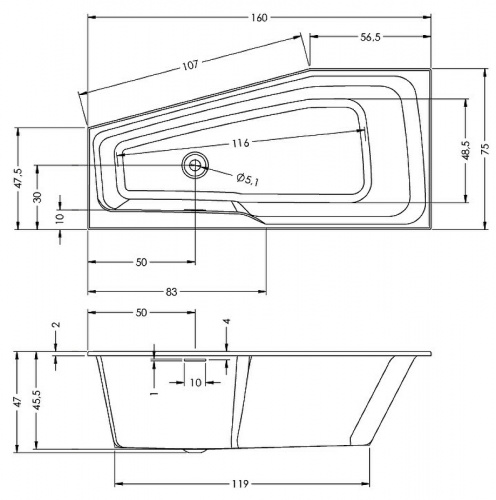 картинка Акриловая ванна Riho Rething Space 160х75 R B111001005 (BR1300500000000) без гидромассажа от магазина Сантехстрой